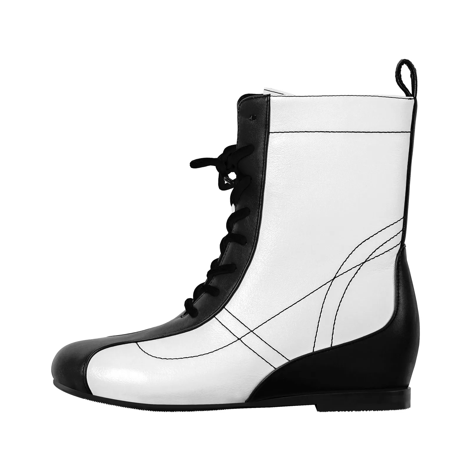 Round Toe Lace-up Boxing Ankle Boots