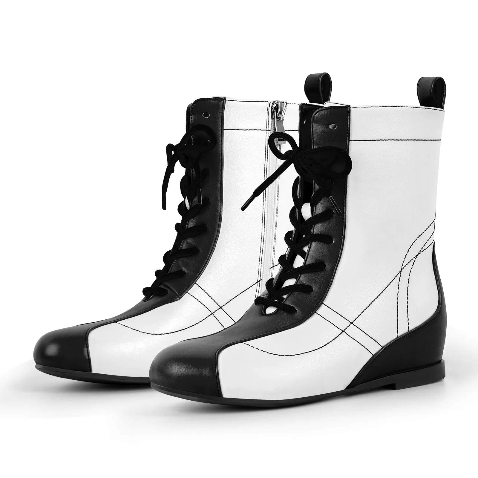 Round Toe Lace-up Boxing Ankle Boots