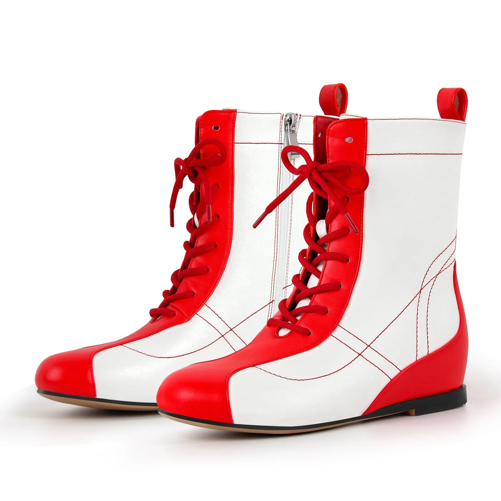 Round Toe Lace-up Boxing Ankle Boots