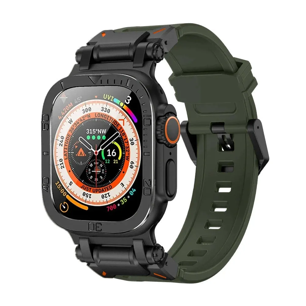 Rugged Silicon Band with Metal Case and Glass