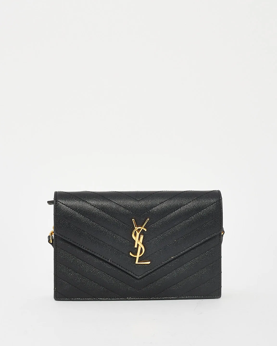 Saint Laurent Black Chevron Grained Leather Envelope Wallet On Chain