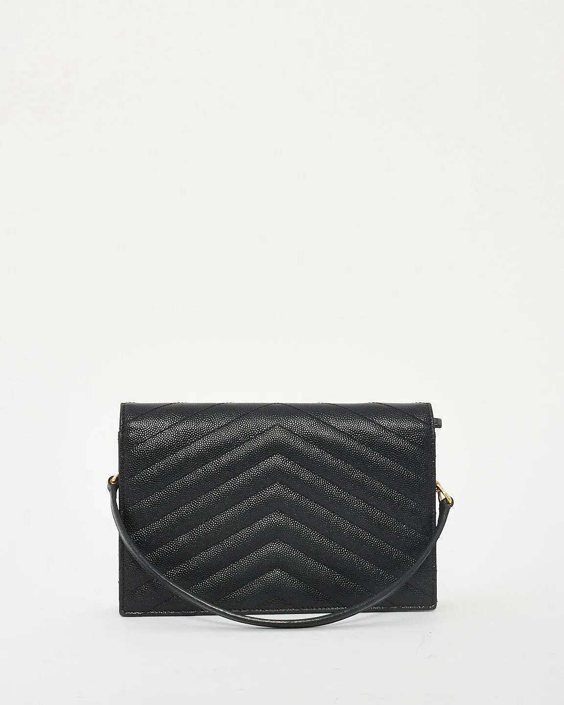 Saint Laurent Black Chevron Grained Leather Envelope Wallet On Chain