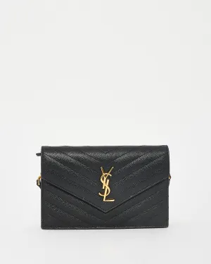 Saint Laurent Black Chevron Grained Leather Envelope Wallet On Chain