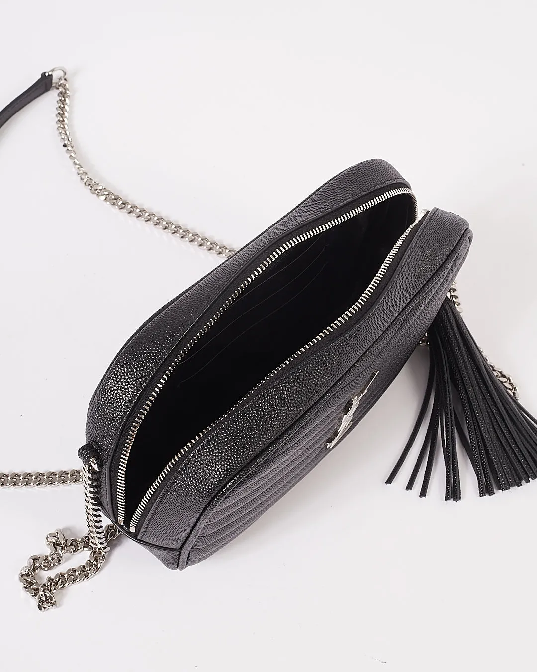 Saint Laurent Black Grain De Poudre Monogram Matelassé Mini Lou Camera Bag