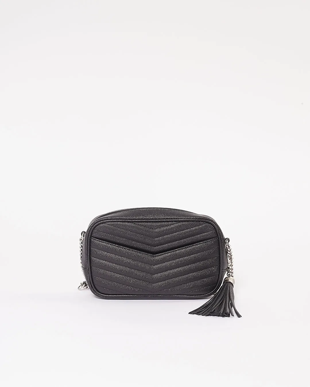 Saint Laurent Black Grain De Poudre Monogram Matelassé Mini Lou Camera Bag
