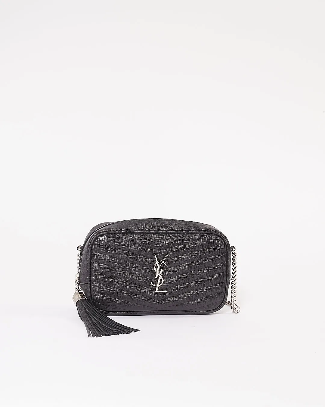Saint Laurent Black Grain De Poudre Monogram Matelassé Mini Lou Camera Bag