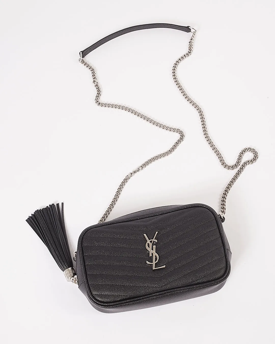 Saint Laurent Black Grain De Poudre Monogram Matelassé Mini Lou Camera Bag