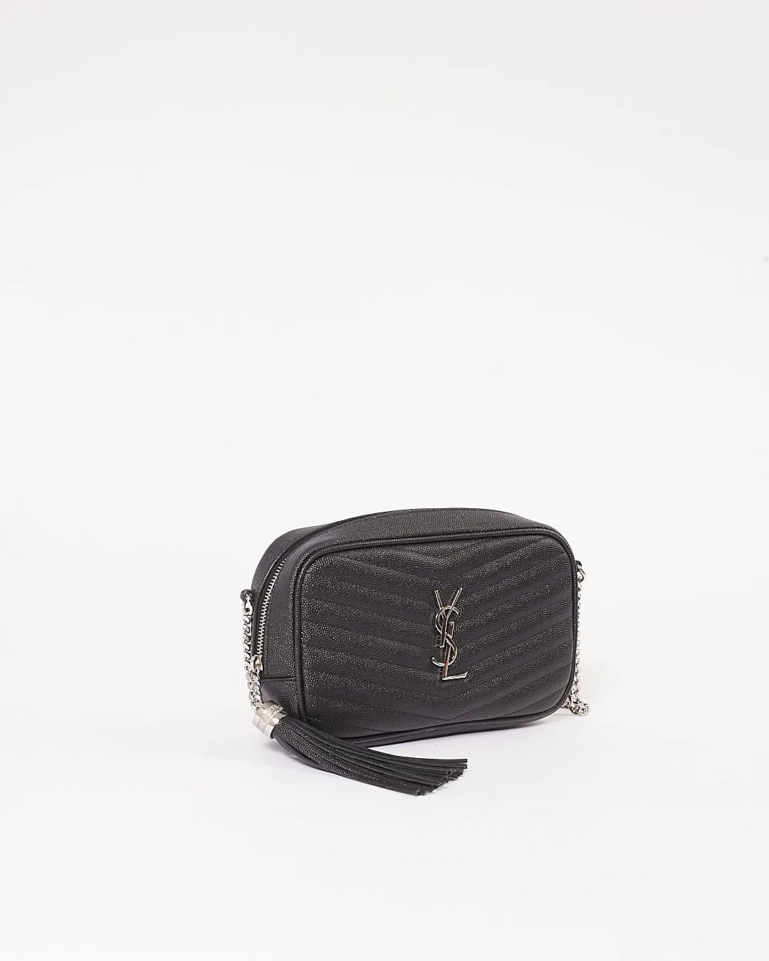 Saint Laurent Black Grain De Poudre Monogram Matelassé Mini Lou Camera Bag