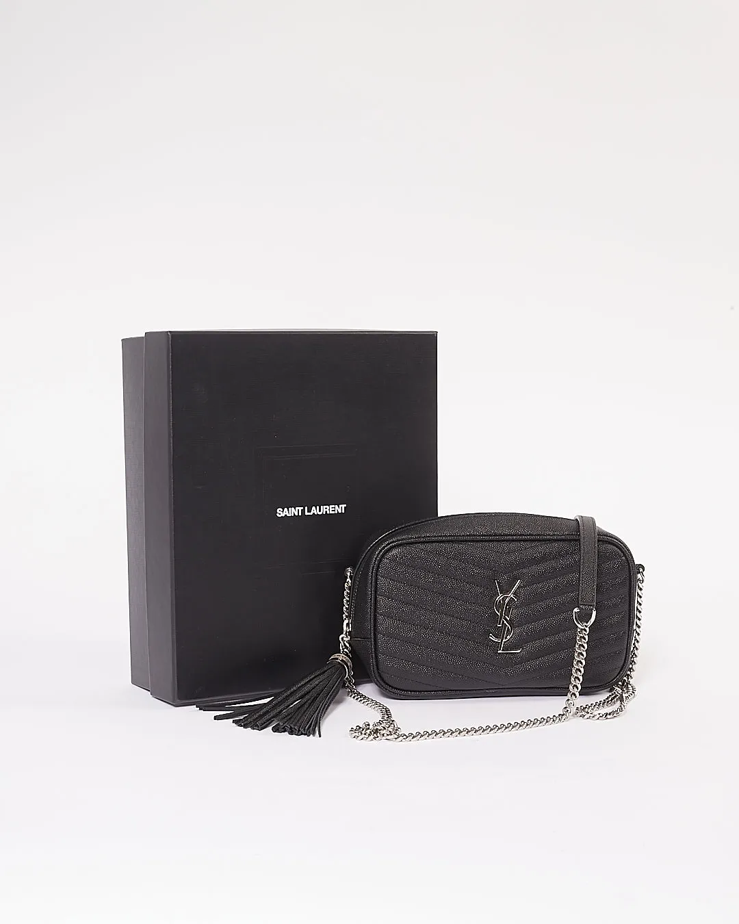 Saint Laurent Black Grain De Poudre Monogram Matelassé Mini Lou Camera Bag