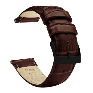 Samsung Galaxy Watch Active 2 Coffee Brown Alligator Grain Leather Watch Band