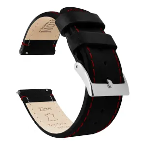Samsung Galaxy Watch Active Black Leather Crimson Red Stitching Watch Band