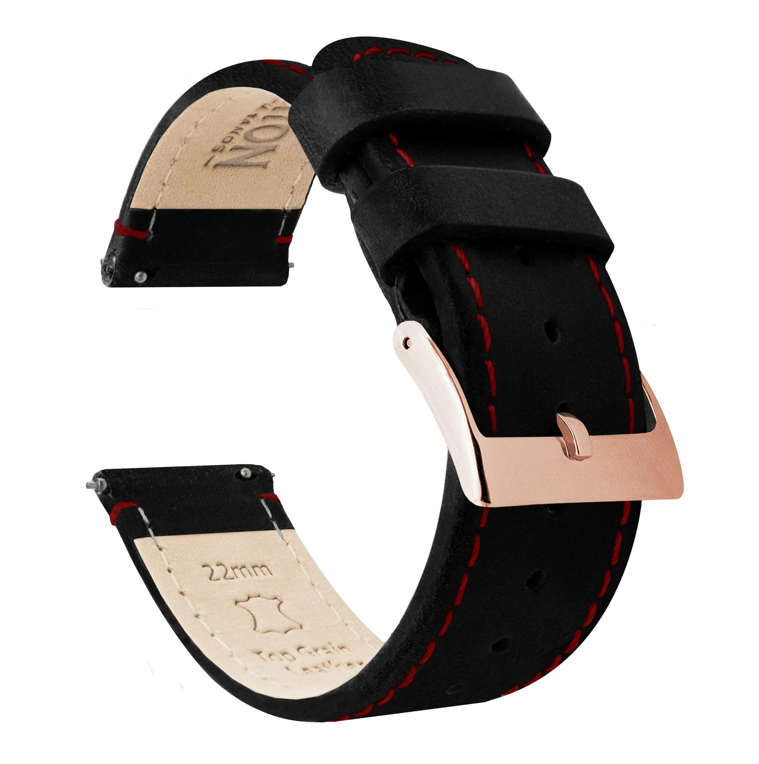 Samsung Galaxy Watch Active Black Leather Crimson Red Stitching Watch Band