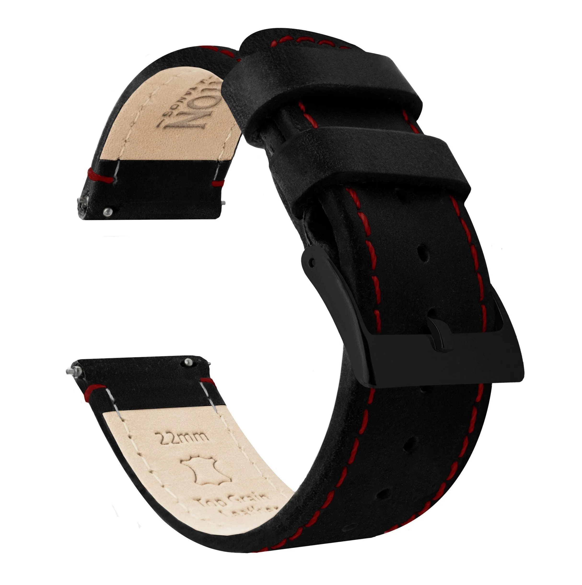 Samsung Galaxy Watch Active Black Leather Crimson Red Stitching Watch Band