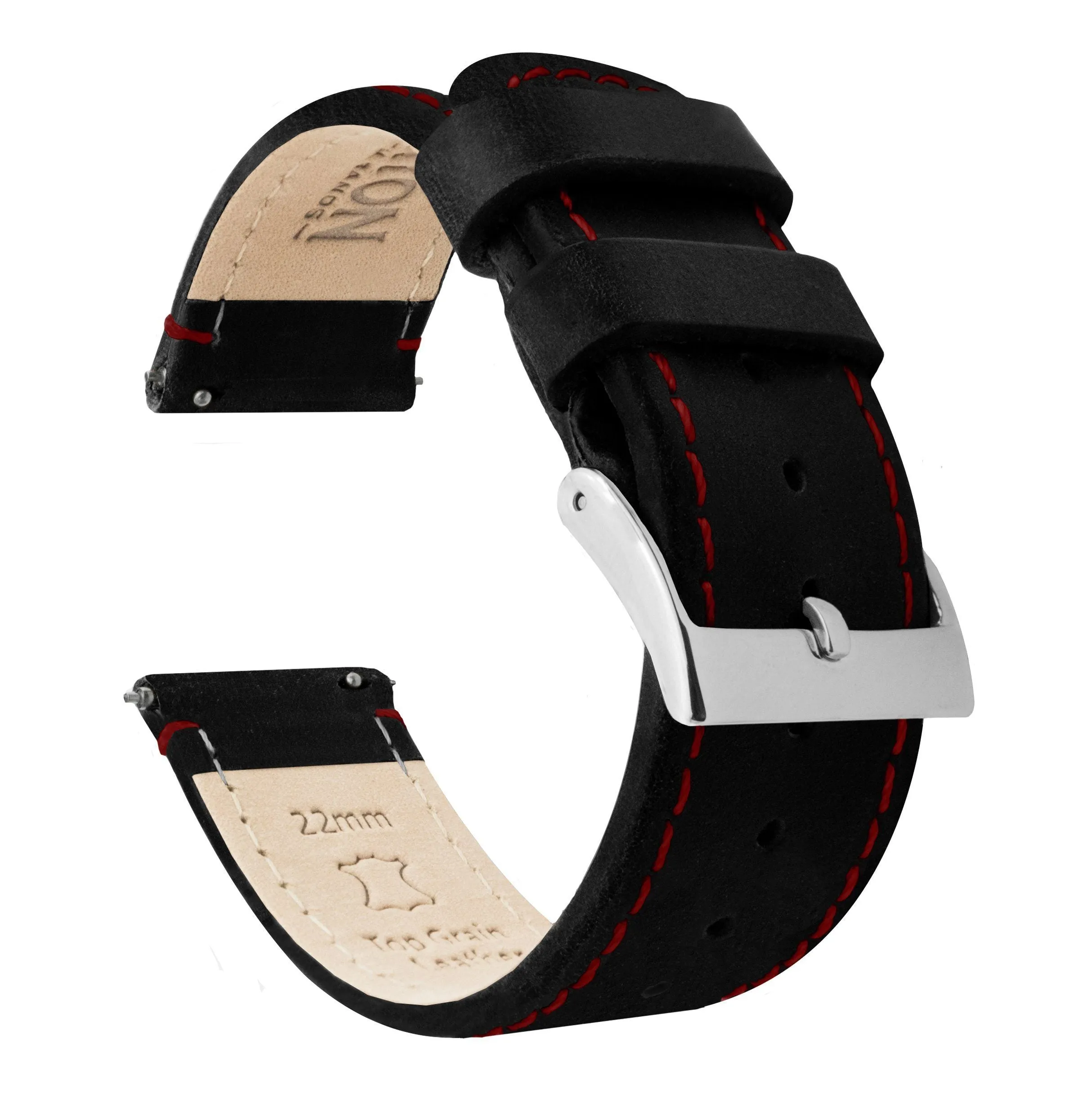 Samsung Galaxy Watch Active Black Leather Crimson Red Stitching Watch Band