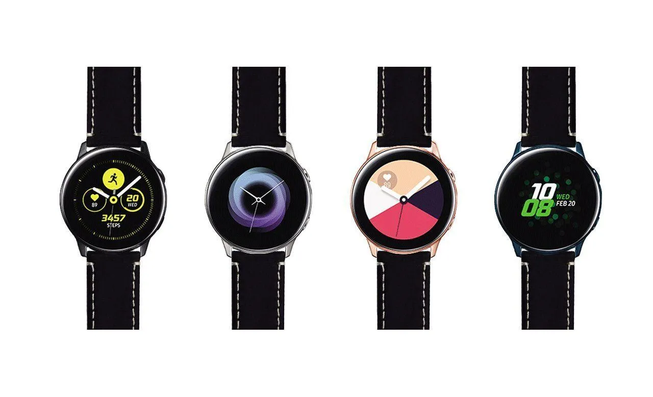 Samsung Galaxy Watch Active Black Leather Linen White Stitching Watch Band