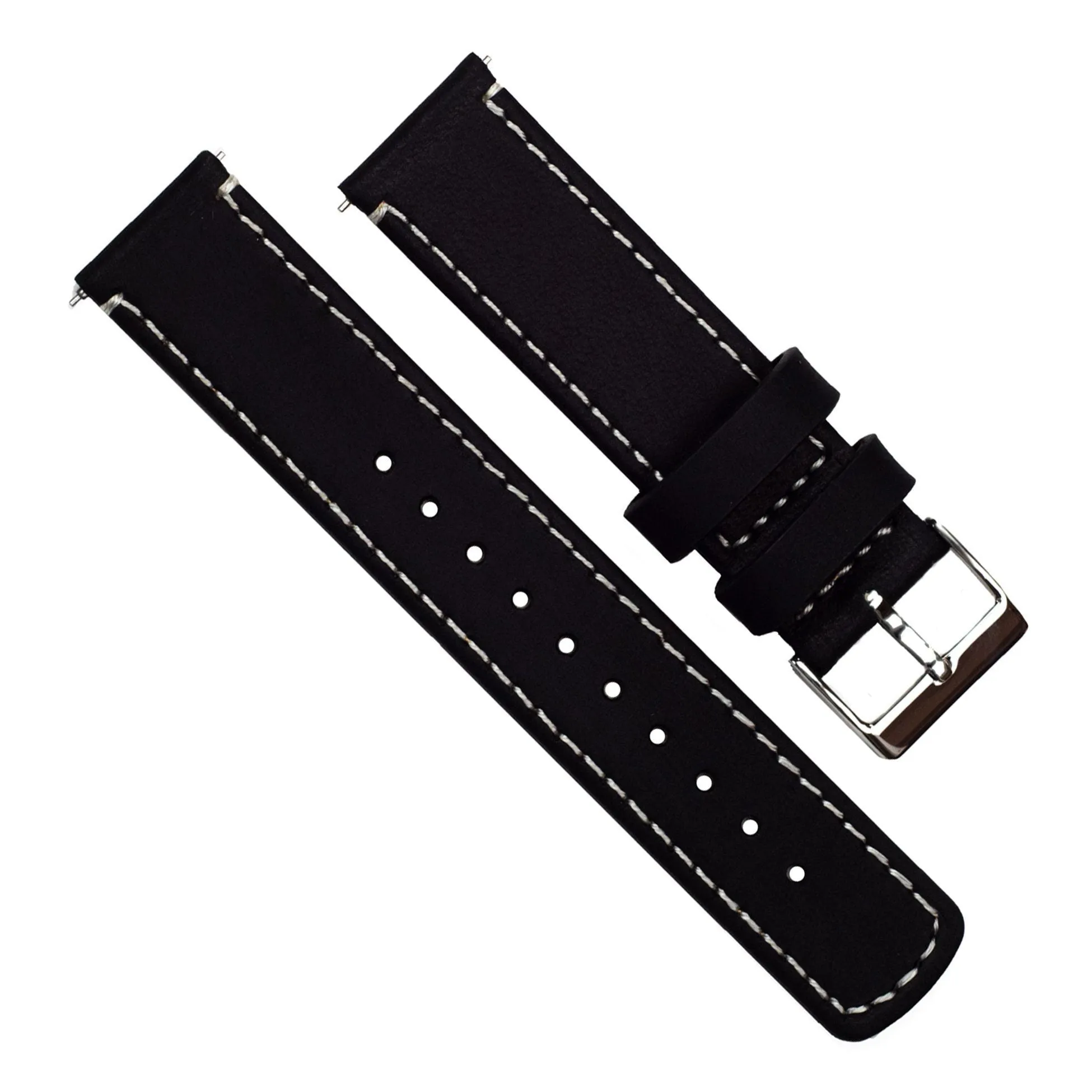 Samsung Galaxy Watch Active Black Leather Linen White Stitching Watch Band