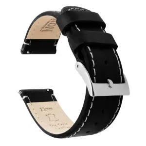 Samsung Galaxy Watch Active Black Leather Linen White Stitching Watch Band