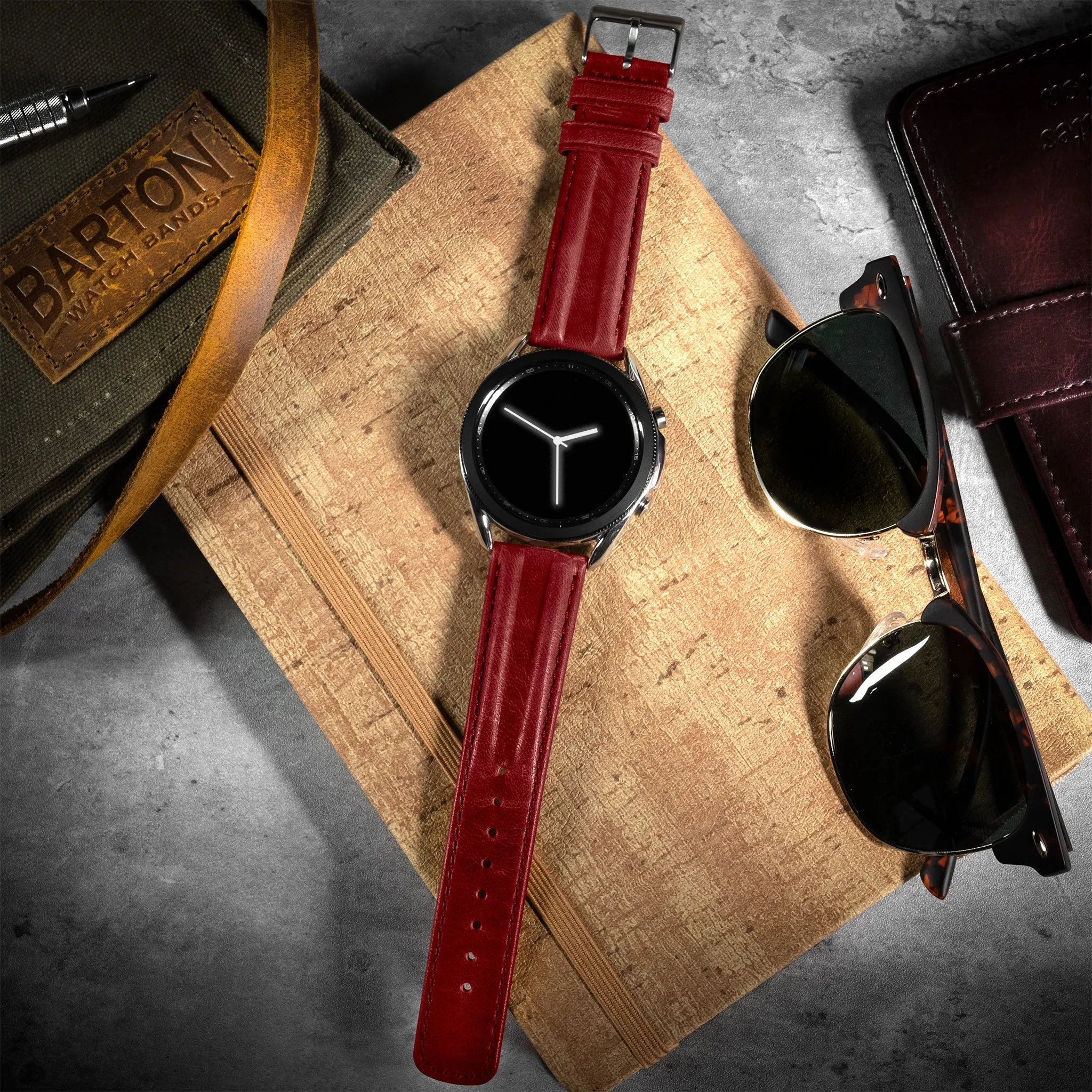 Samsung Galaxy Watch Active Classic Horween Leather Crimson Red Watch Band