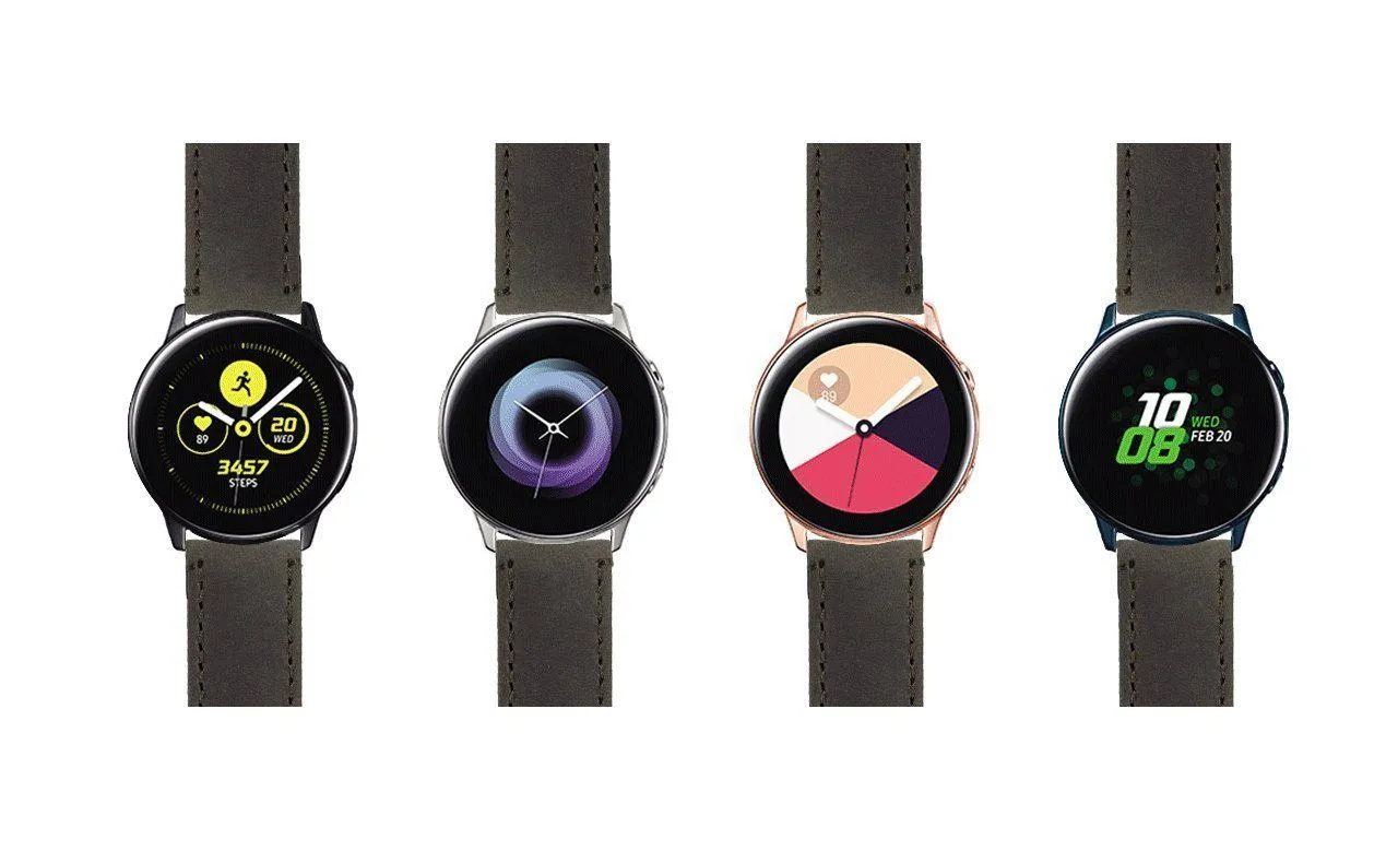 Samsung Galaxy Watch Active Espresso Brown Leather Stitching Watch Band