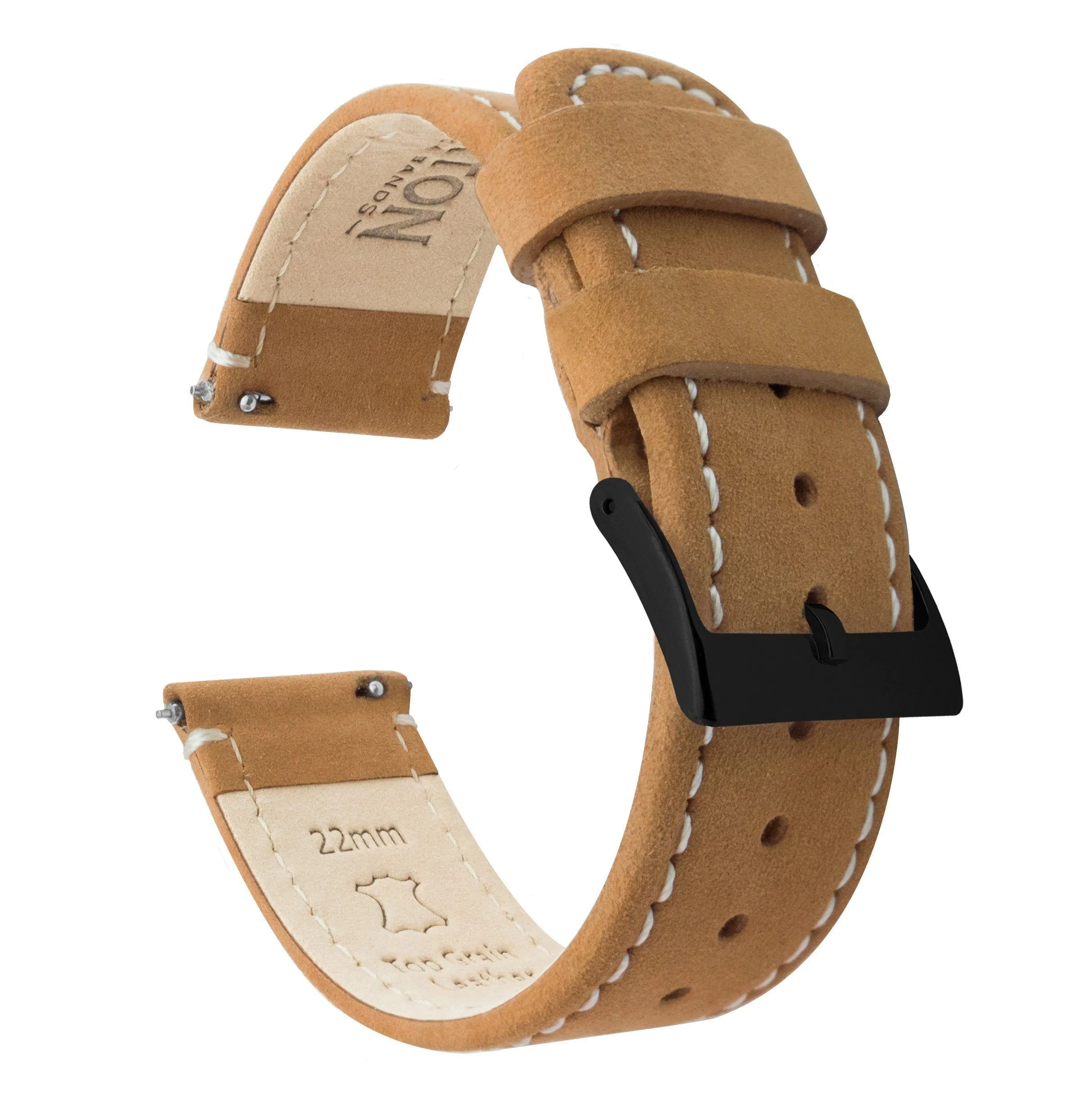 Samsung Galaxy Watch Active Gingerbread Brown Leather Linen White Stitching Watch Band