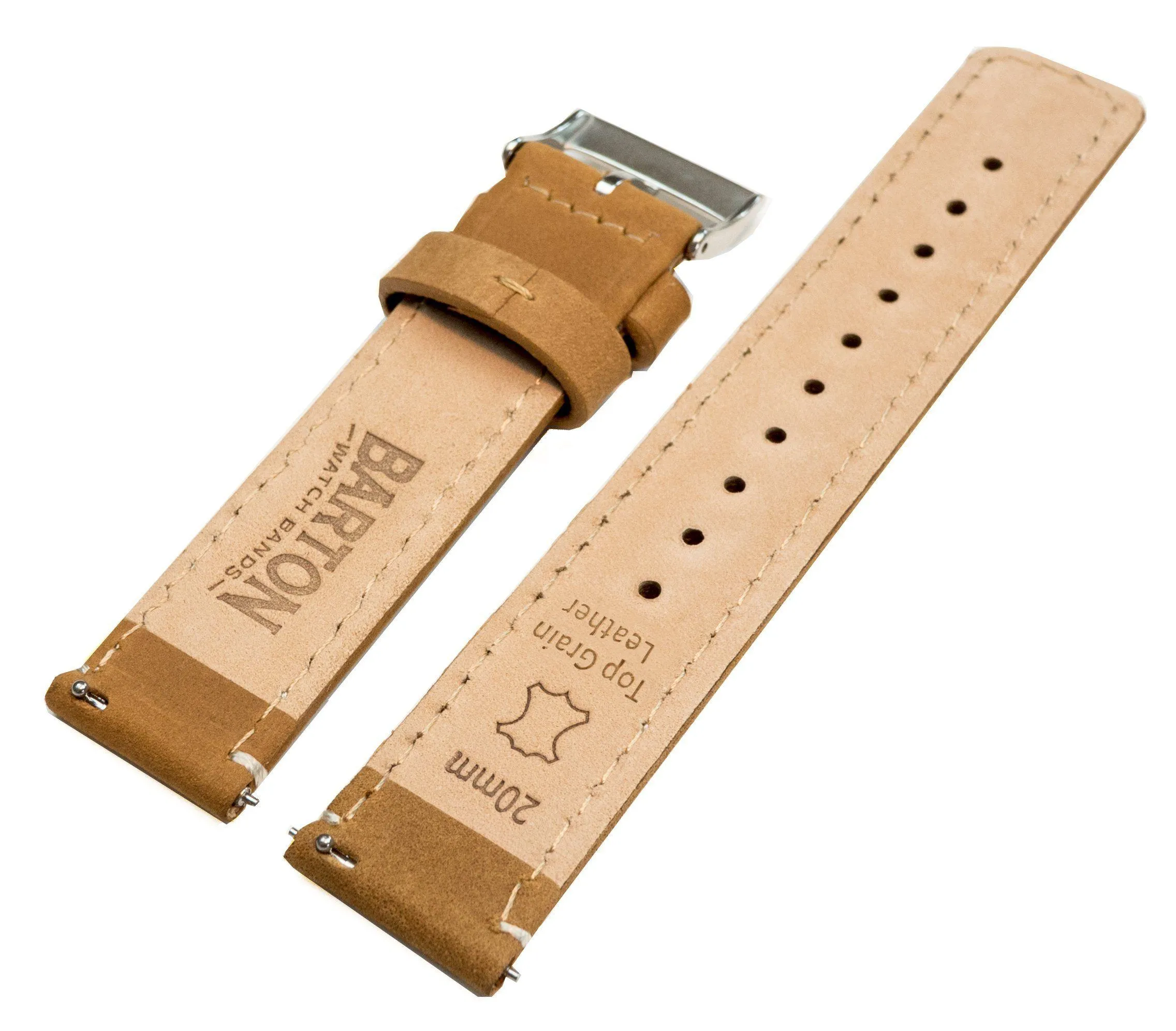 Samsung Galaxy Watch Active Gingerbread Brown Leather Linen White Stitching Watch Band