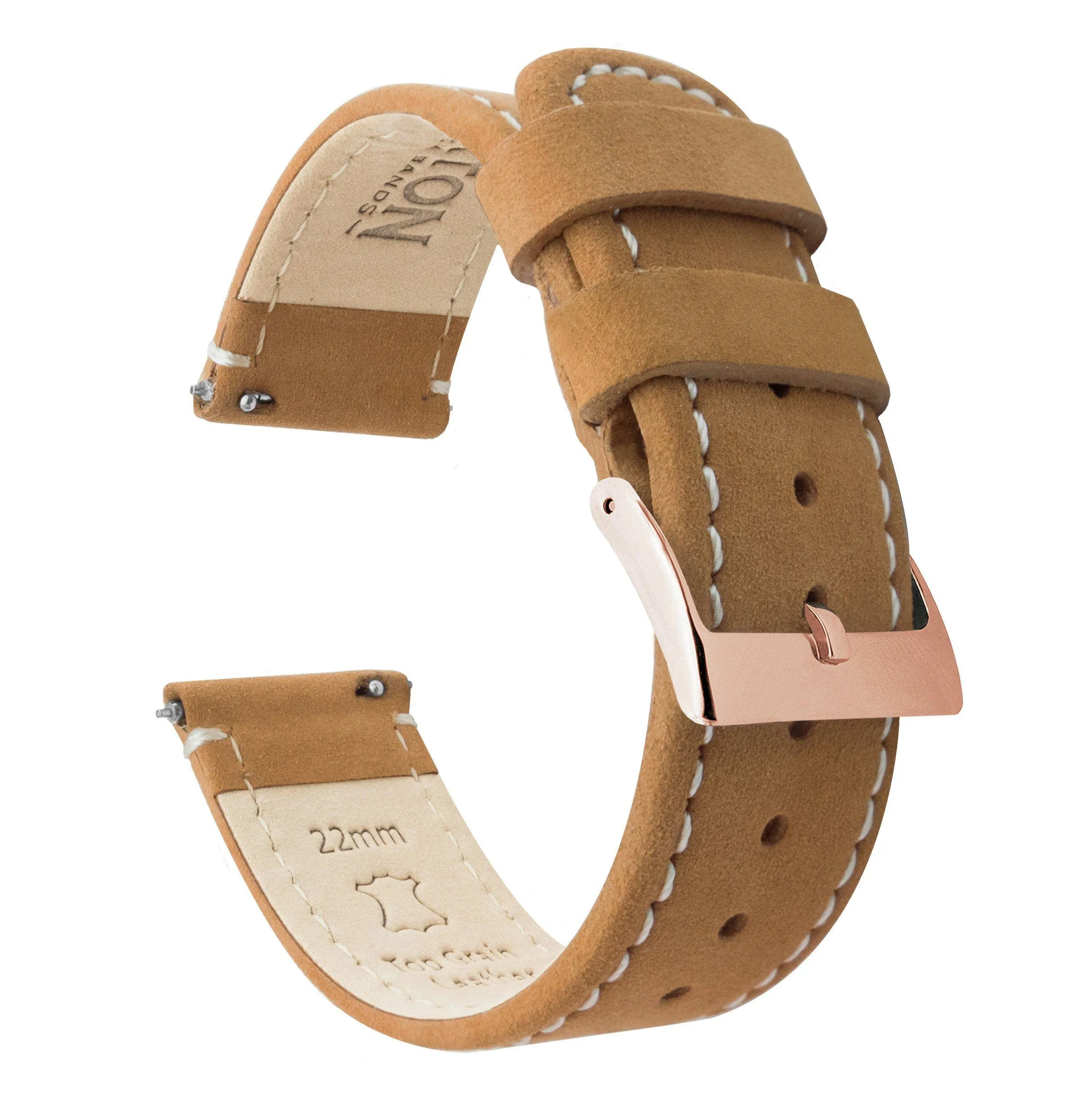 Samsung Galaxy Watch Active Gingerbread Brown Leather Linen White Stitching Watch Band
