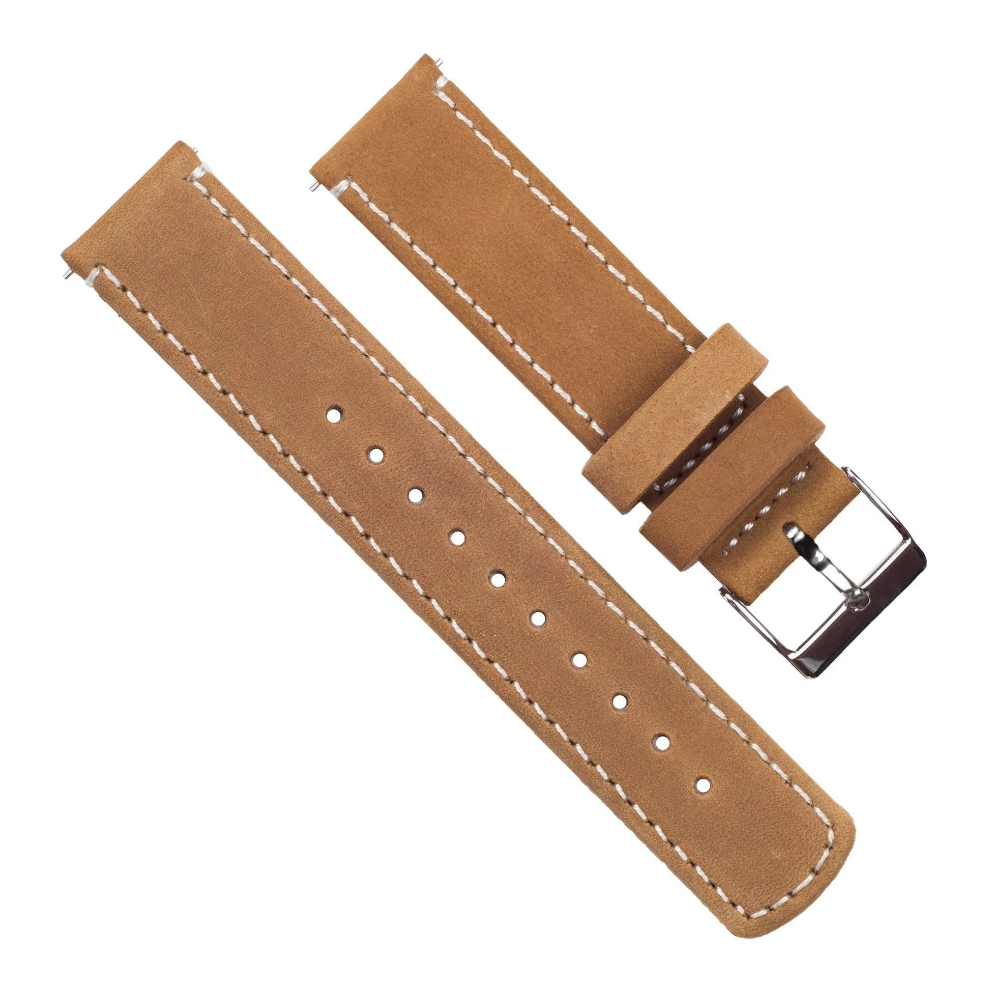Samsung Galaxy Watch Active Gingerbread Brown Leather Linen White Stitching Watch Band