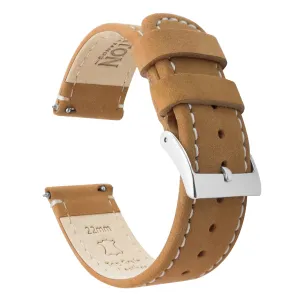 Samsung Galaxy Watch Active Gingerbread Brown Leather Linen White Stitching Watch Band
