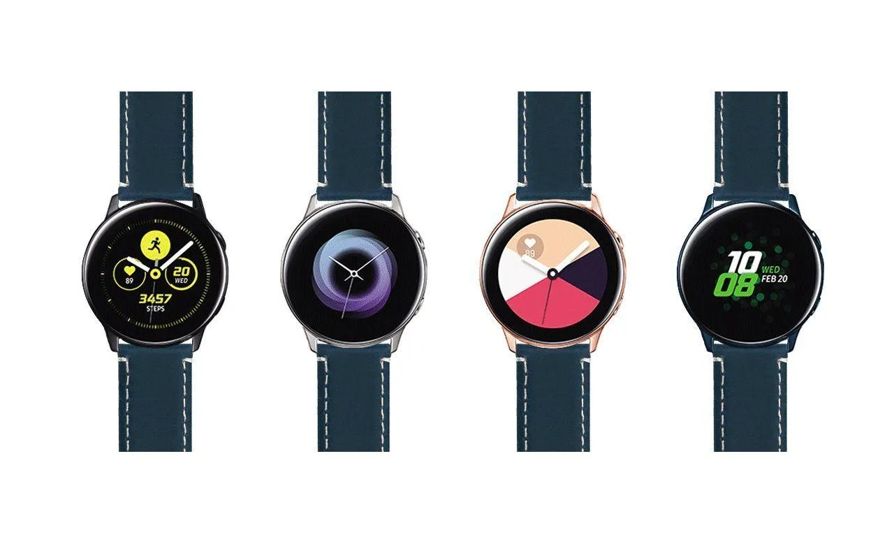 Samsung Galaxy Watch Active Navy Blue Leather White Stitching Watch Band
