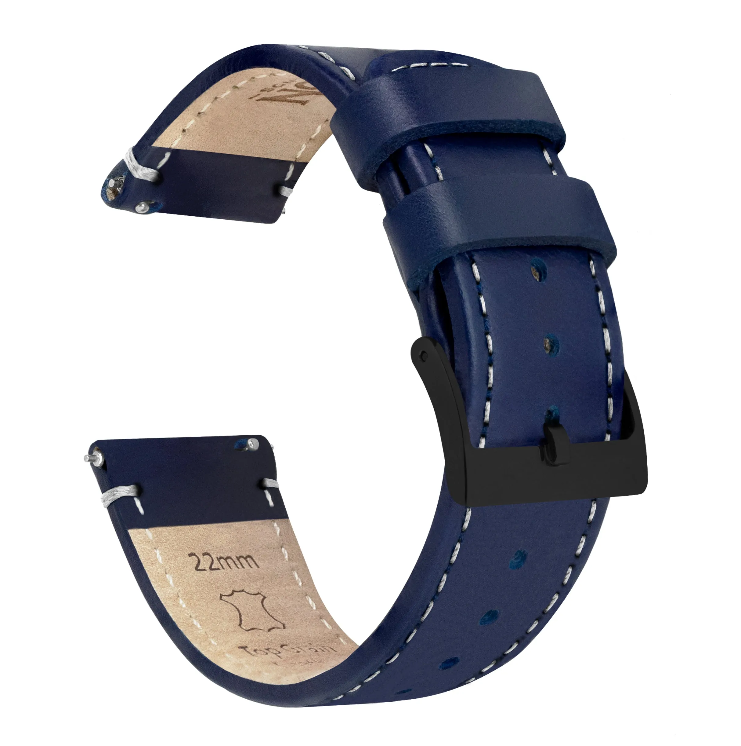 Samsung Galaxy Watch Active Navy Blue Leather White Stitching Watch Band