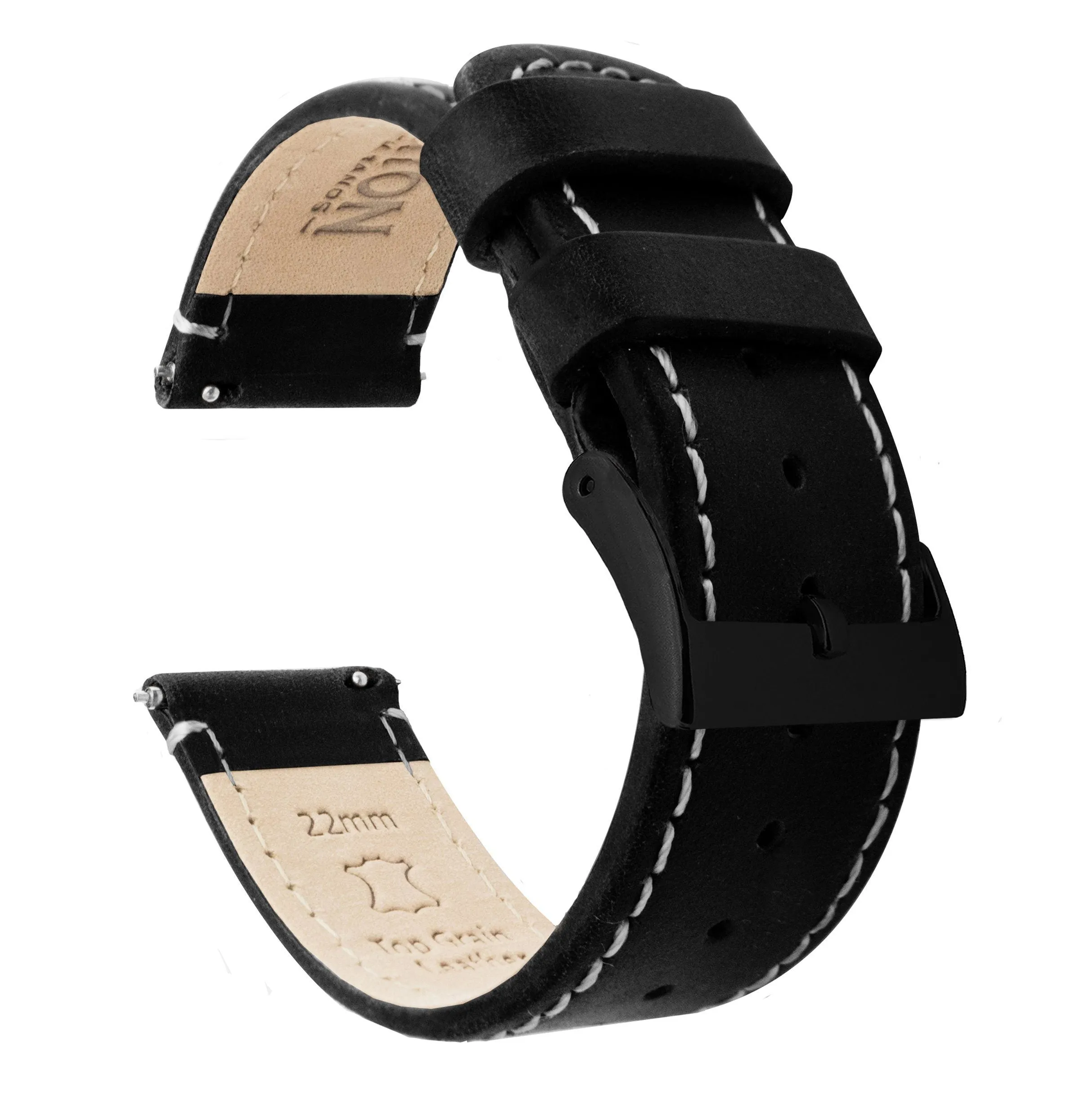 Samsung Galaxy Watch Black Leather Linen White Stitching Watch Band
