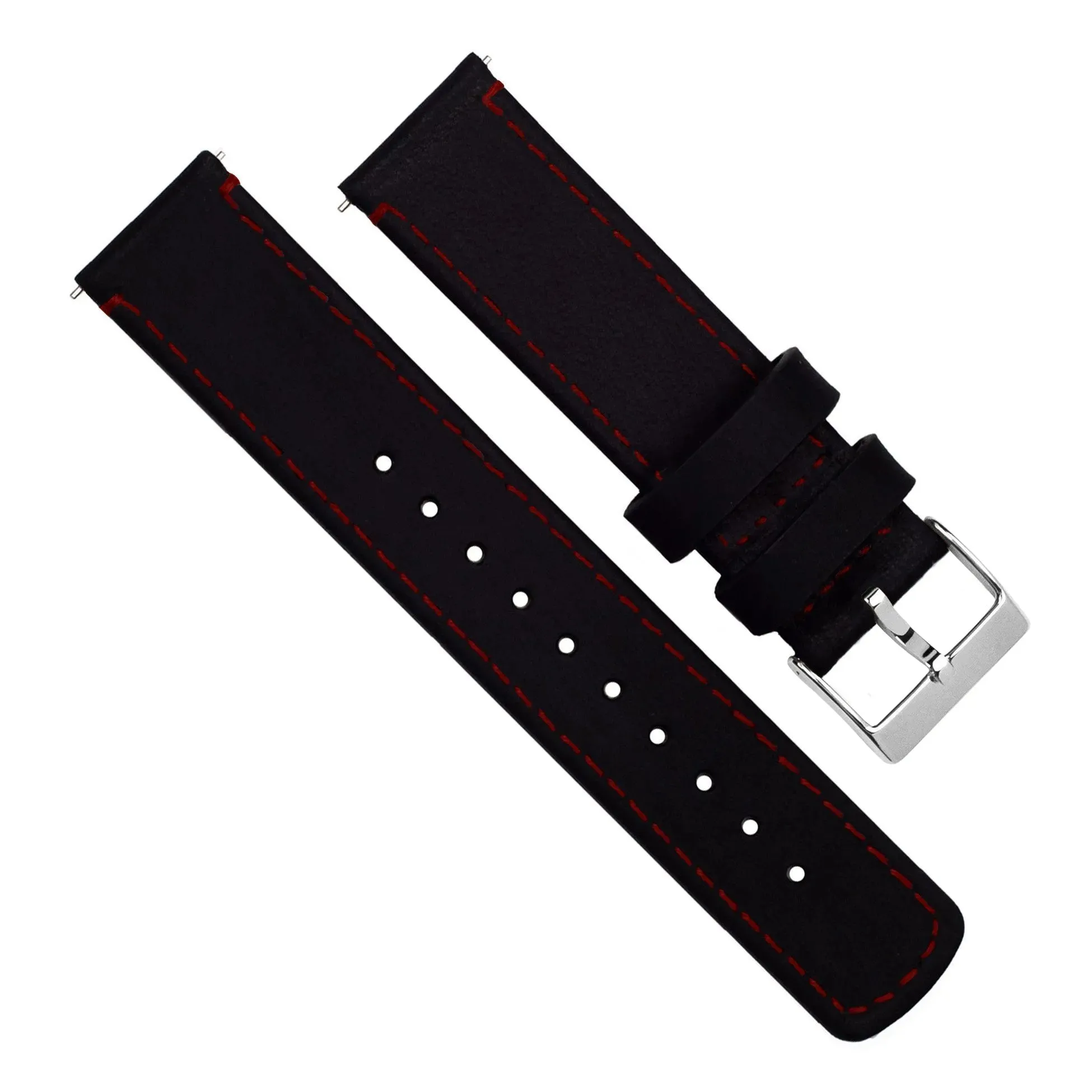 Samsung Galaxy Watch3 Black Leather Crimson Red Stitching Watch Band