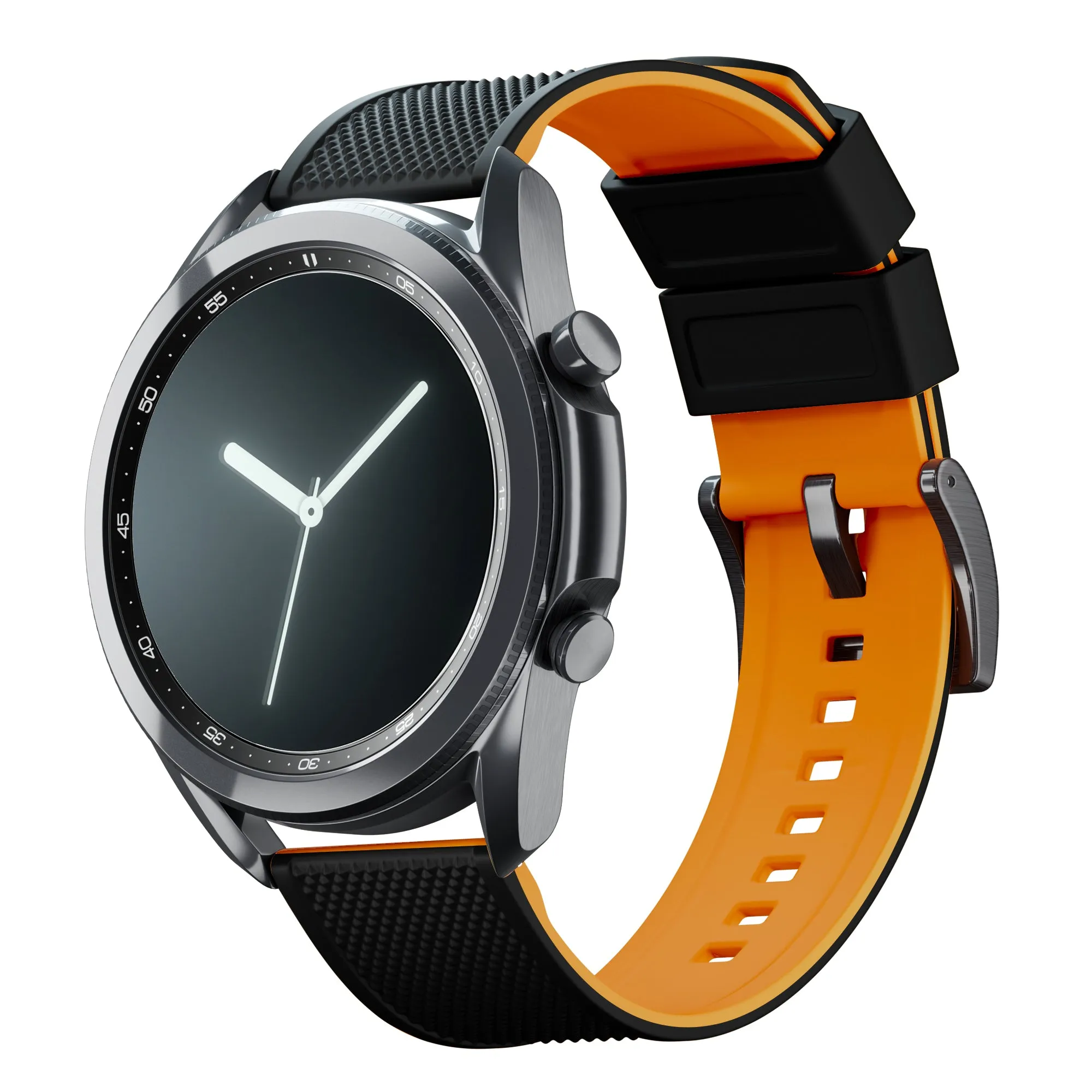 Samsung Galaxy Watch3 Elite Silicone Black Top Pumpkin Orange Bottom Watch Band