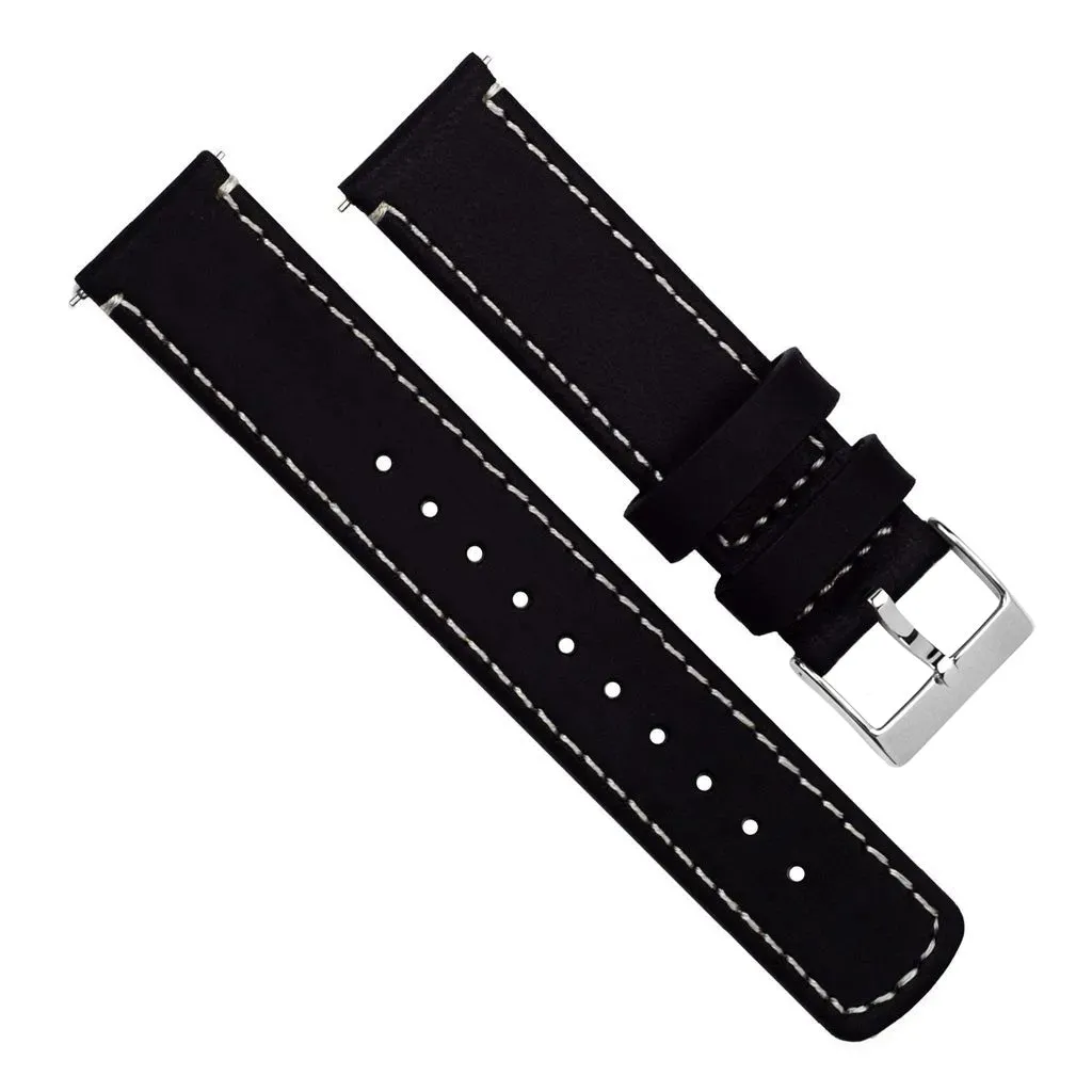 Samsung Galaxy Watch4 Black Leather Linen White Stitching Watch Band