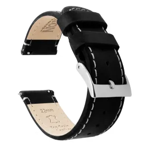 Samsung Galaxy Watch4 Black Leather Linen White Stitching Watch Band