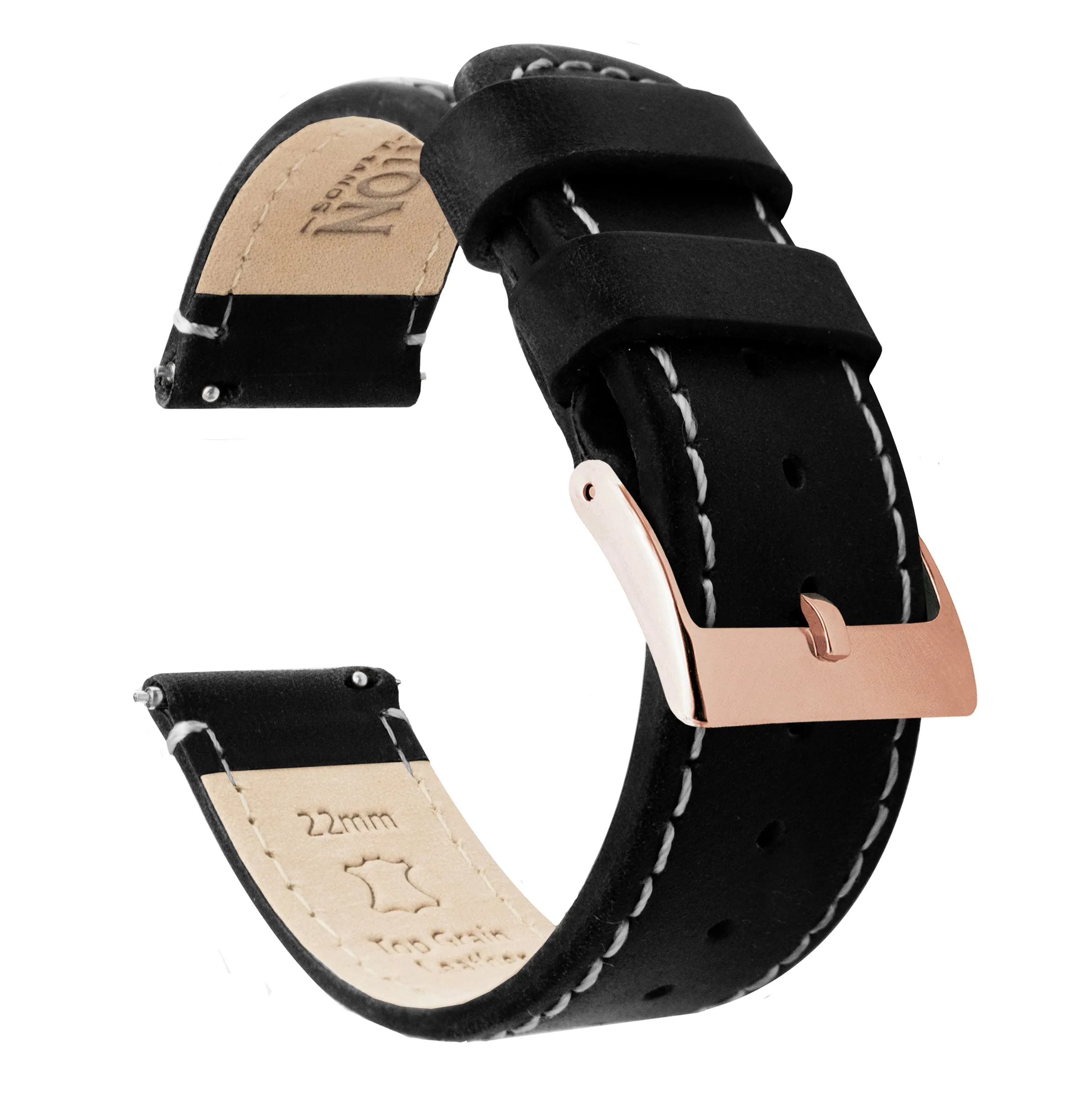 Samsung Galaxy Watch4 Black Leather Linen White Stitching Watch Band