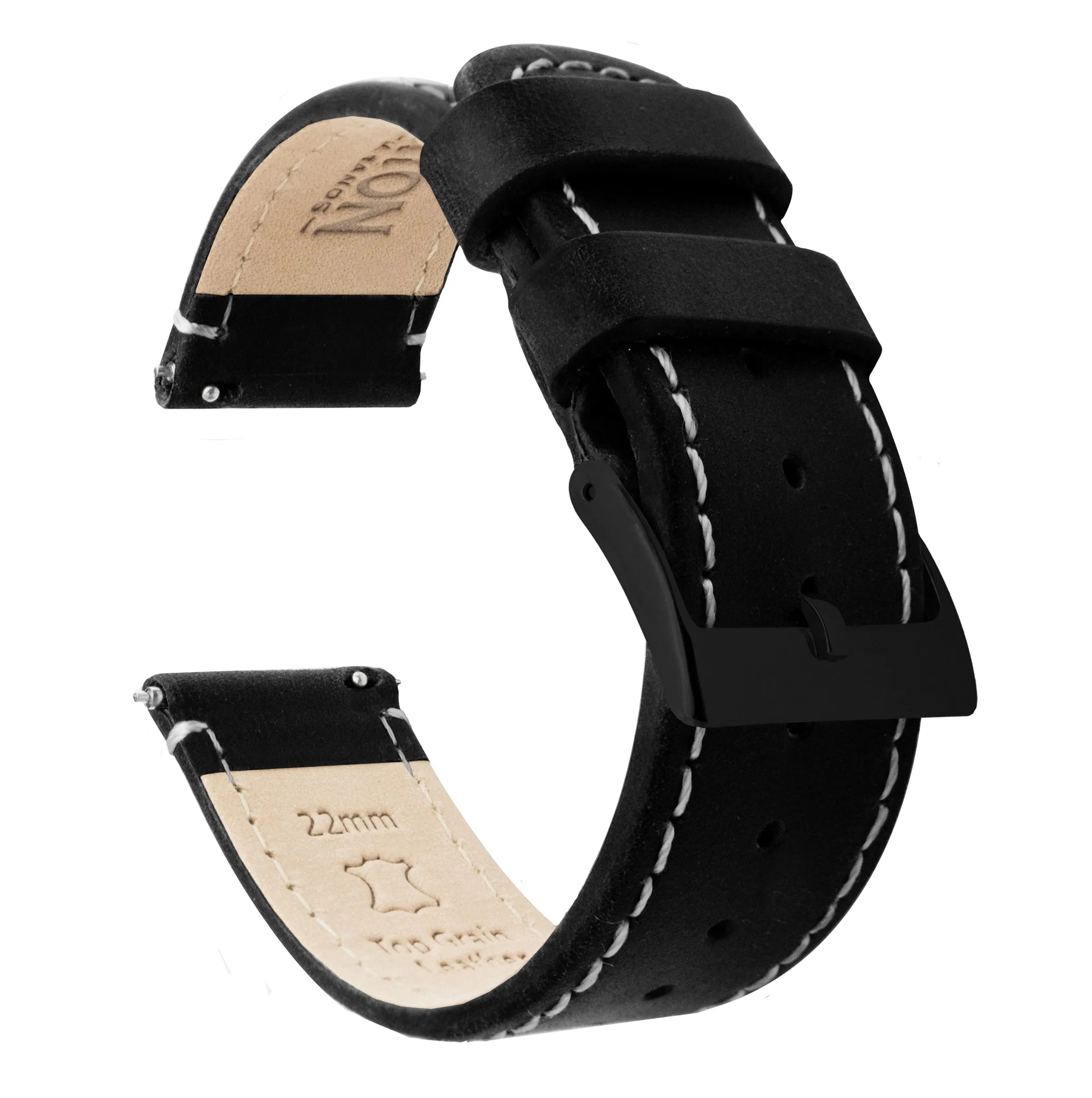 Samsung Galaxy Watch4 Black Leather Linen White Stitching Watch Band