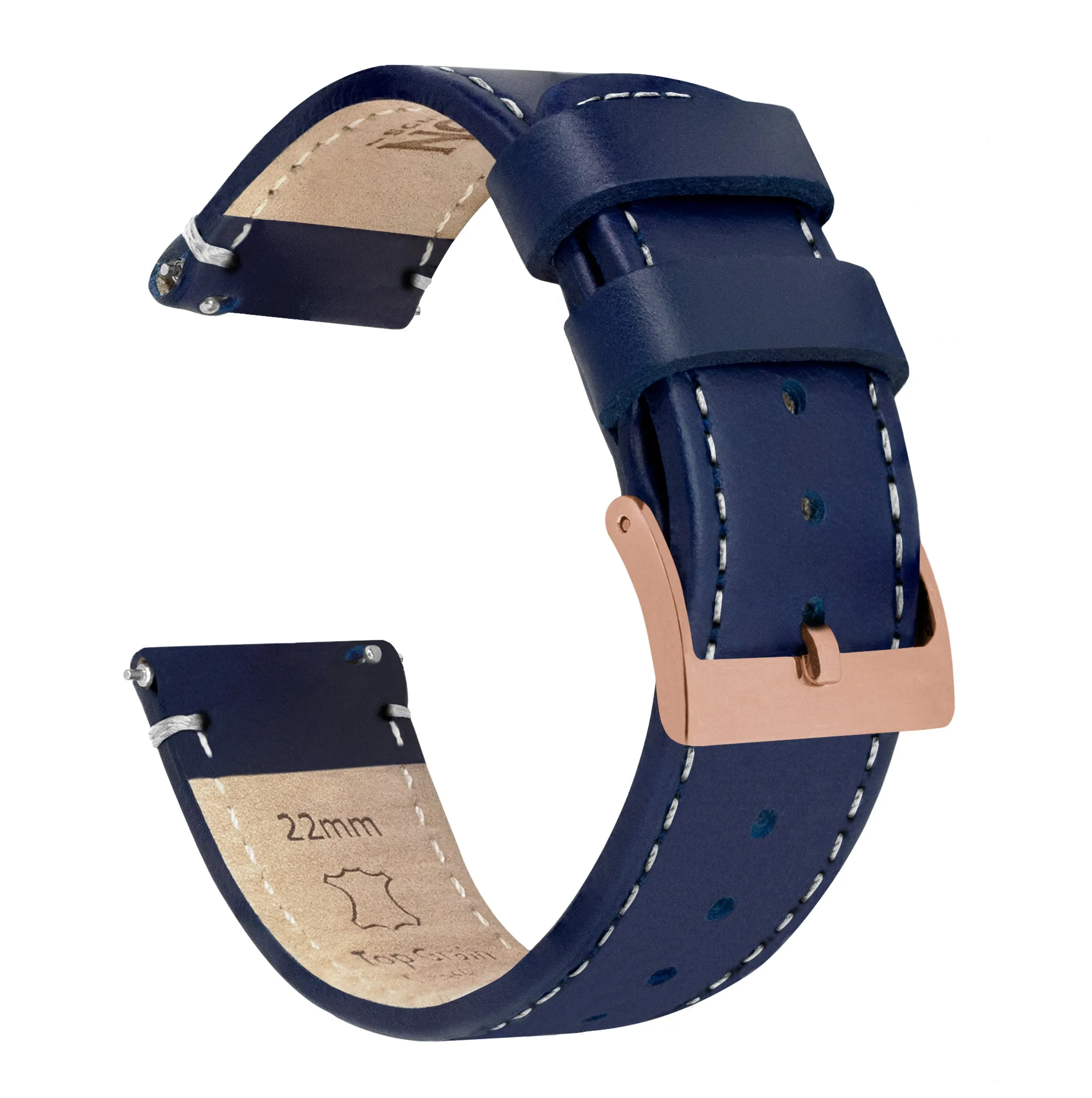 Samsung Galaxy Watch5 Navy Blue Leather White Stitching Watch Band