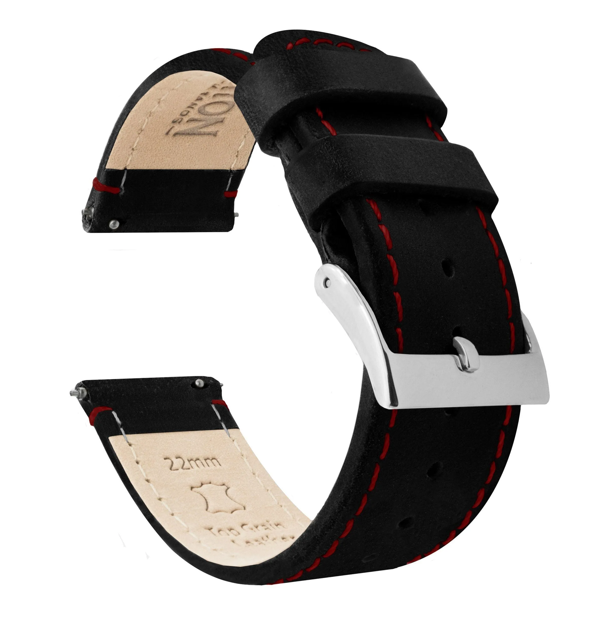 Samsung Galaxy Watch6 Black Leather Crimson Red Stitching Watch Band