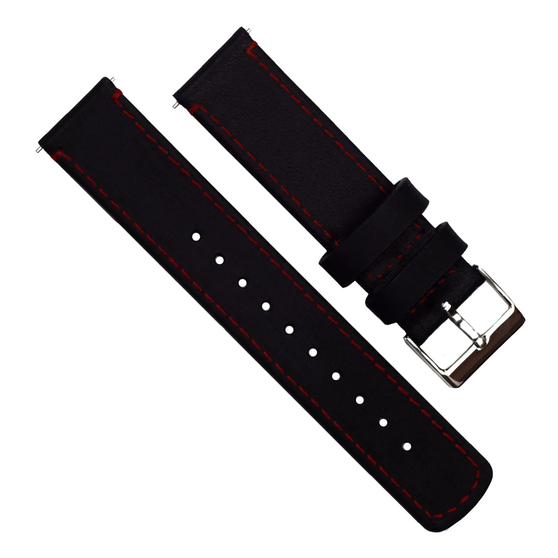 Samsung Galaxy Watch6 Black Leather Crimson Red Stitching Watch Band