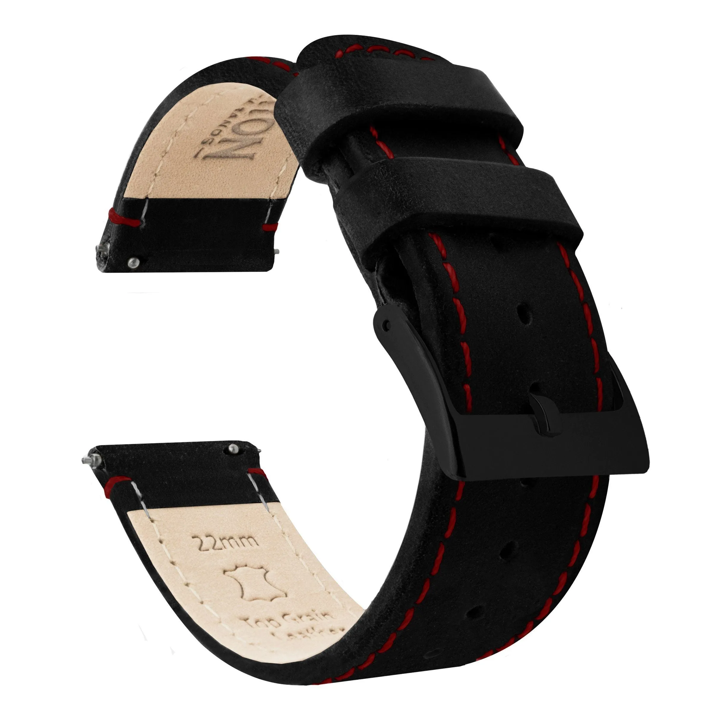 Samsung Galaxy Watch6 Black Leather Crimson Red Stitching Watch Band