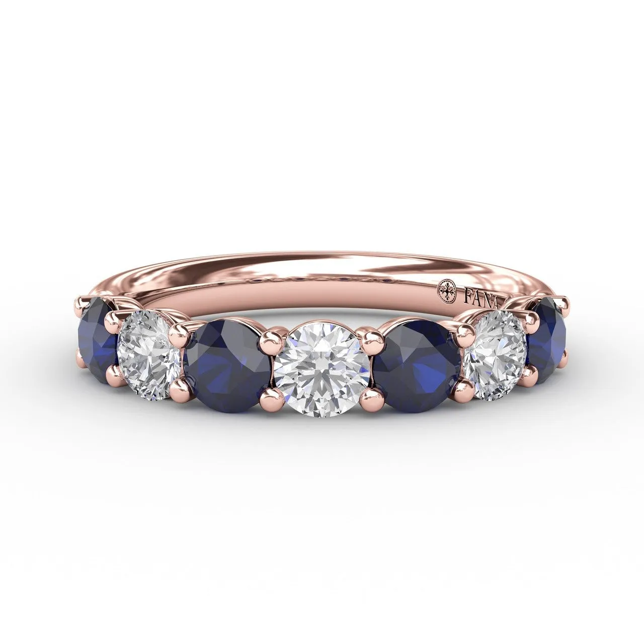Sapphire and Diamond Shared Prong Anniversary Band