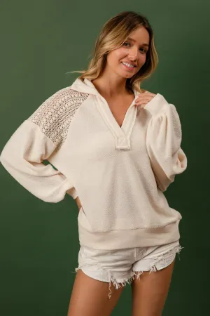 Sasha French Terry Lace Shoulder Top