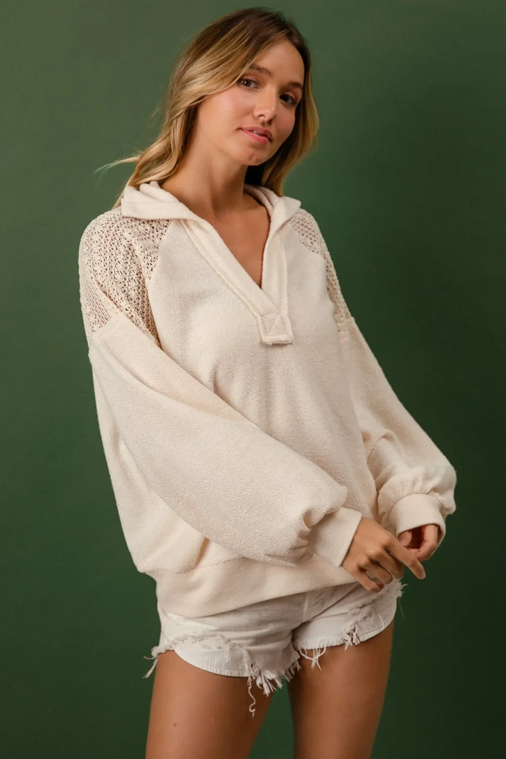 Sasha French Terry Lace Shoulder Top