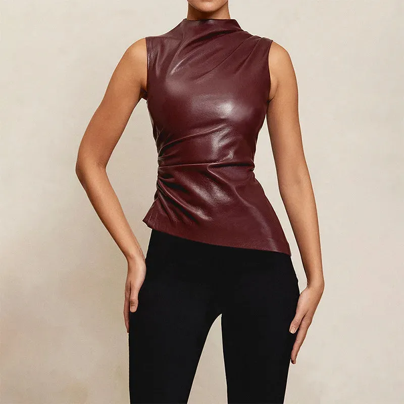 Seraphina – Women’s Leather Top with Elegant Draping