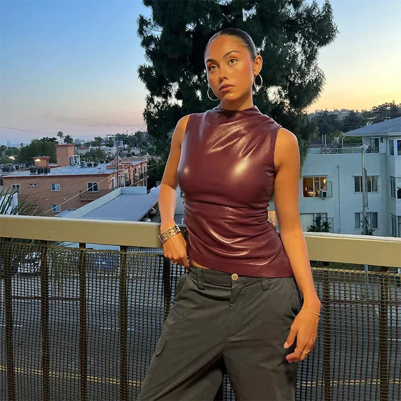 Seraphina – Women’s Leather Top with Elegant Draping