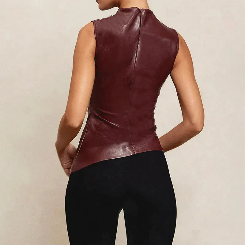 Seraphina – Women’s Leather Top with Elegant Draping