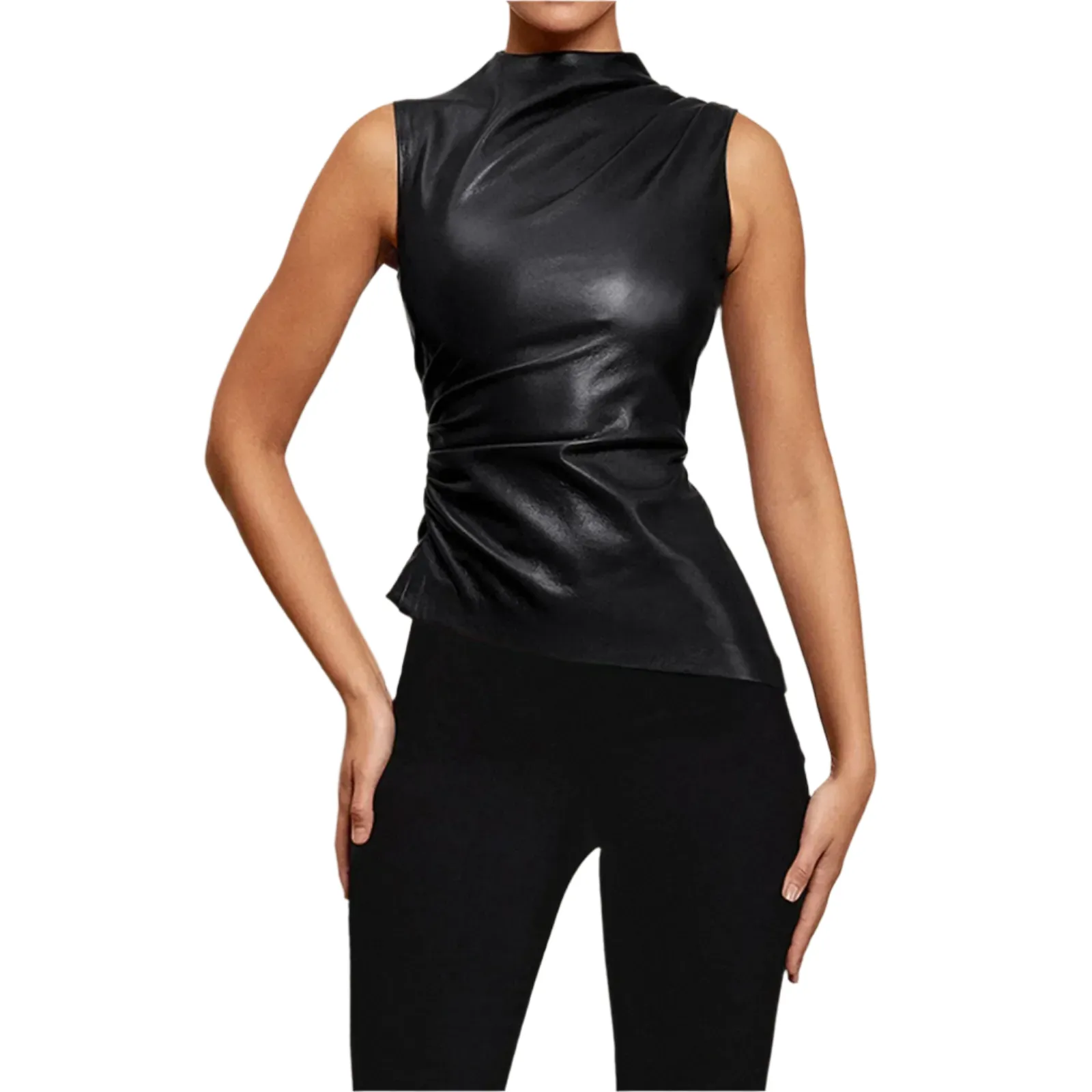 Seraphina – Women’s Leather Top with Elegant Draping