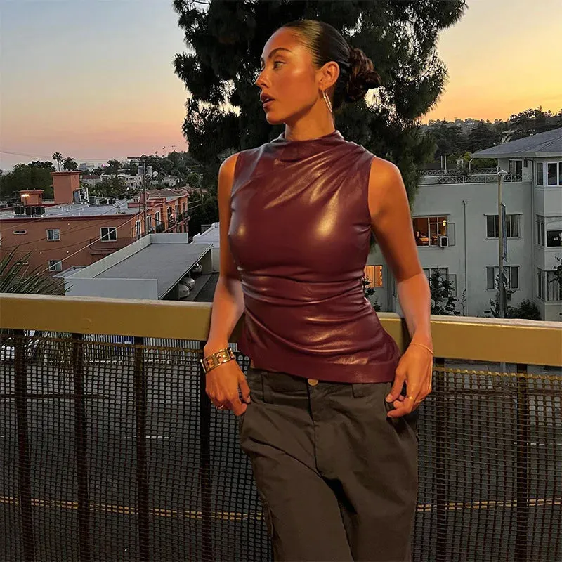 Seraphina – Women’s Leather Top with Elegant Draping