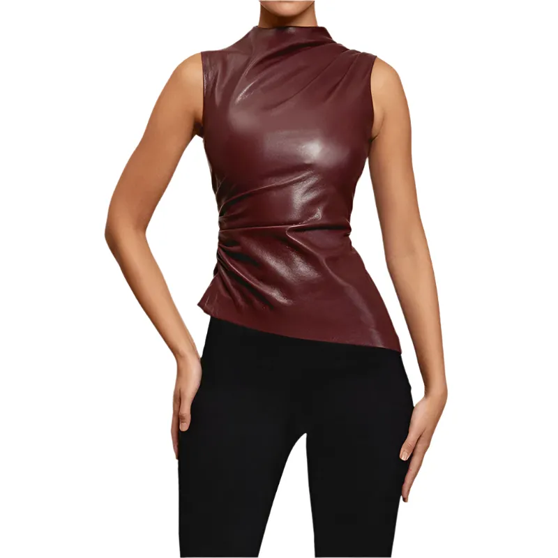Seraphina – Women’s Leather Top with Elegant Draping